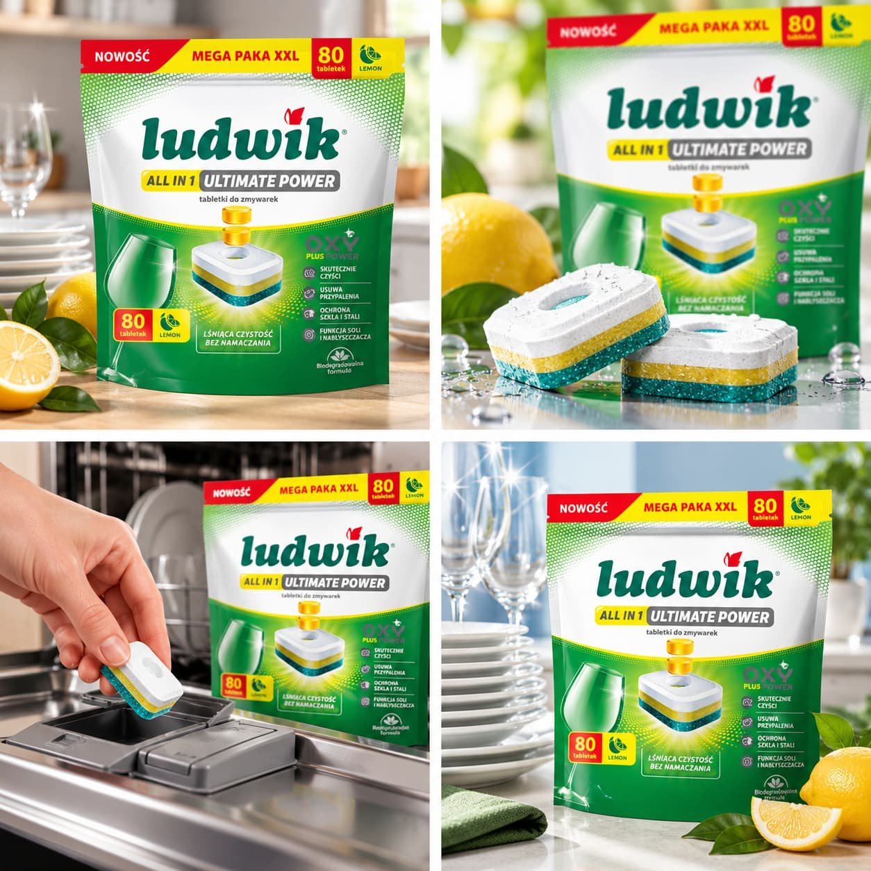 Tabletki do zmywarek Ludwik All in 1 Ultimate Power Lemon 1,44 kg (80 sztuk)
