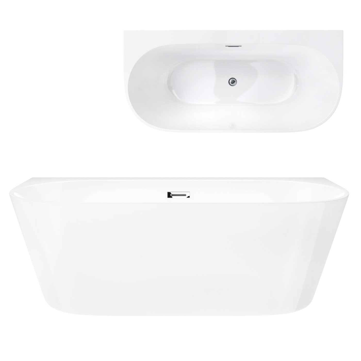 Wanna przyścienna wolnostojąca Corsan MONO 160 x 74 cm z szeroką krawędzią Korek klik-klak Biały