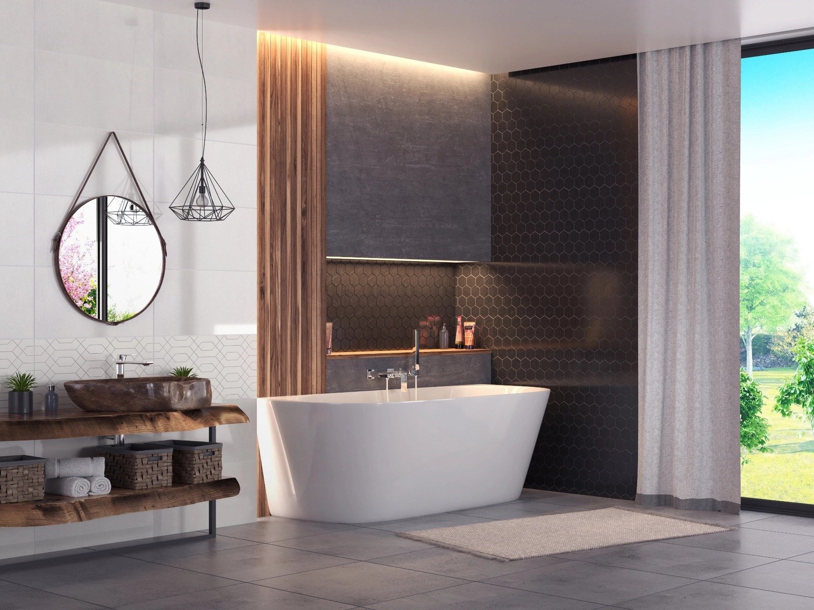 Wanna przyścienna wolnostojąca Corsan MONO 170 x 80 cm Korek klik-klak Biały