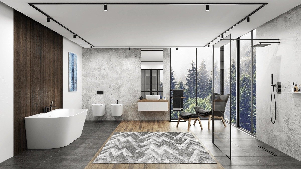 Wanna przyścienna wolnostojąca Corsan MONO 170 x 80 cm z szeroką krawędzią Korek klik-klak Biały