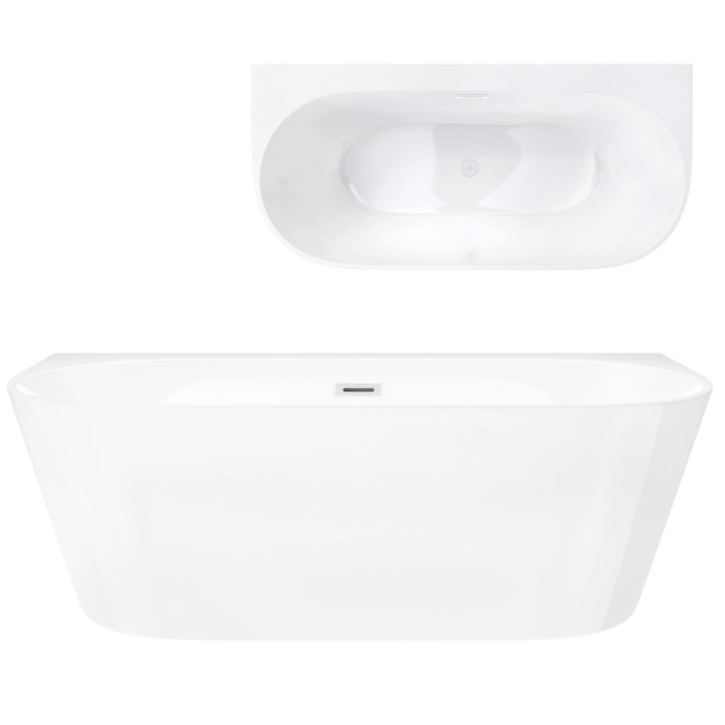 Wanna przyścienna wolnostojąca Corsan MONO 170 x 80 cm z szeroką krawędzią Korek klik-klak Biały