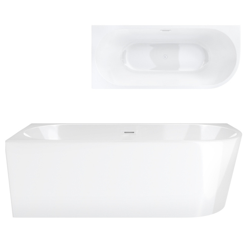 Wanna wolnostojąca narożna Corsan INTERO 160 x 74 Montaż lewostronny Korek klik-klak Biały