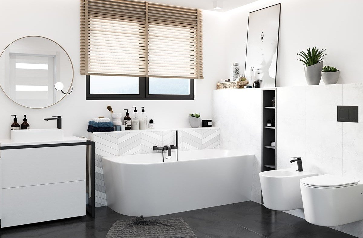 Wanna wolnostojąca narożna Corsan INTERO 160 x 74 Montaż prawostronny Korek klik-klak Biały