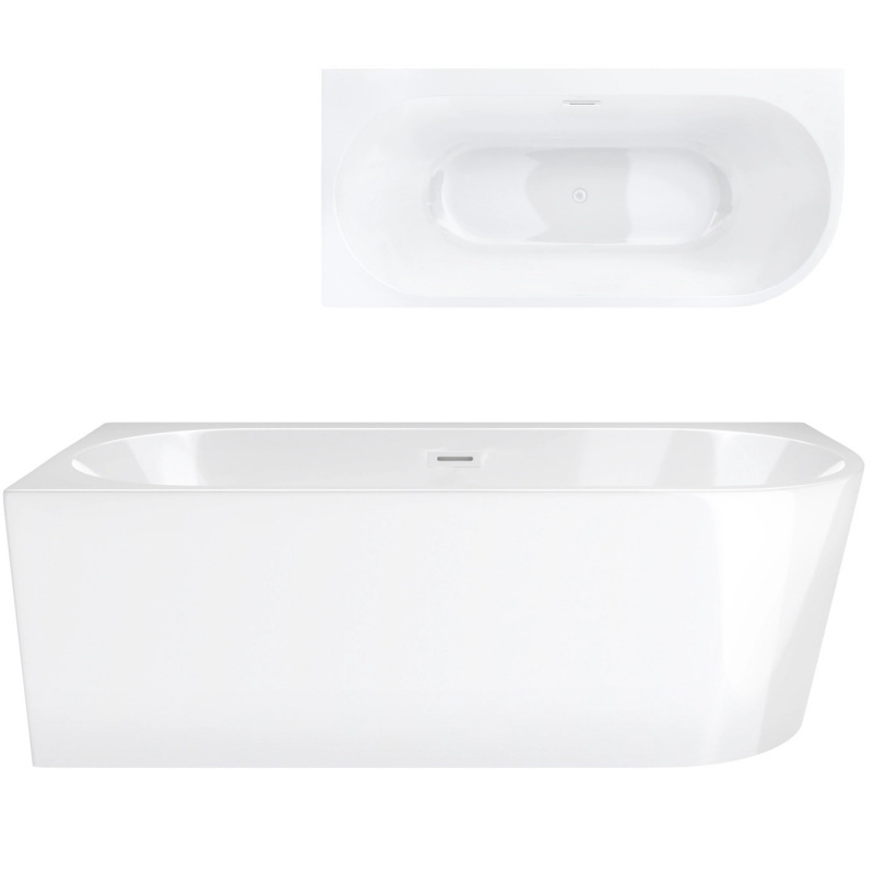 Wanna wolnostojąca narożna Corsan INTERO 170 x 80 z szeroką krawędzią Montaż lewostronny Korek klik-klak Biały