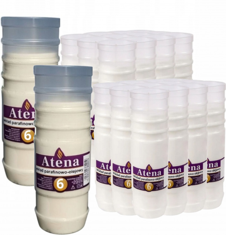 Wkład do zniczy Atena parafinowo-olejowy 6 110 h wys.22 cm (12 sztuk) x 2 opakowania