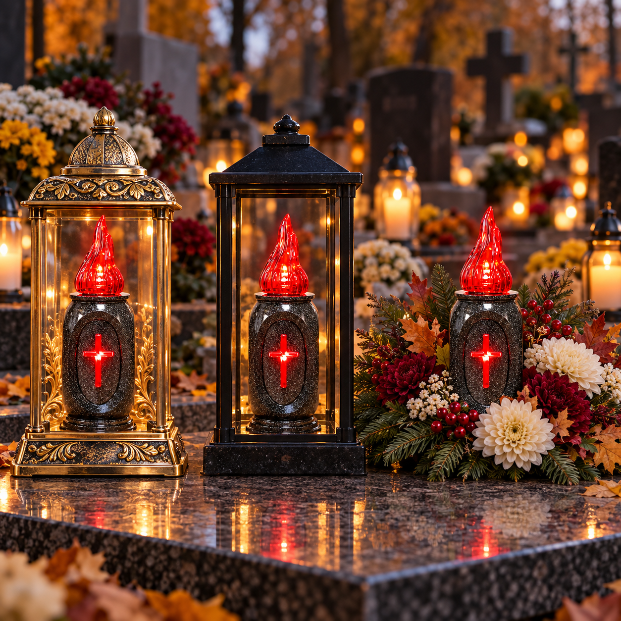 Wkład do zniczy LED granitowy na baterie czerwony 16 cm Cortina x 12 szt