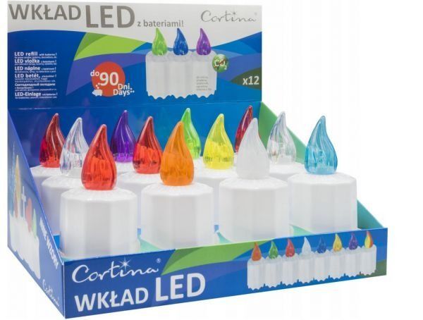 Wkład do zniczy Led Melius 90 dni Mix 8 kolorów (12 sztuk)