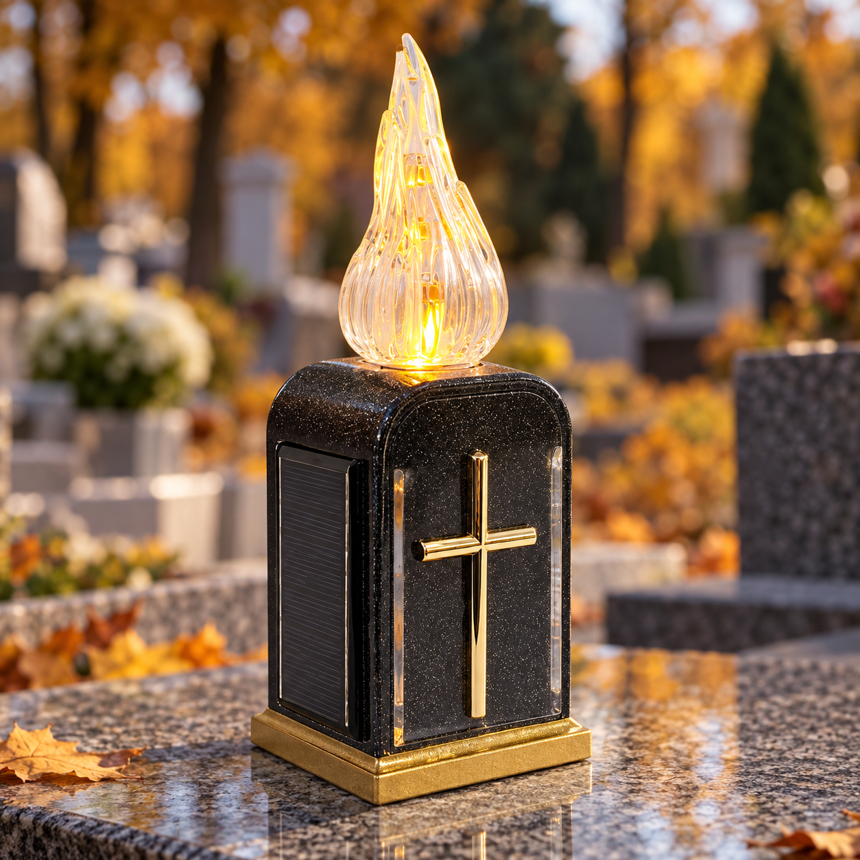 Wkład do zniczy LED z napisem, efektem płomienia wersja solarna 16 cm Cortina