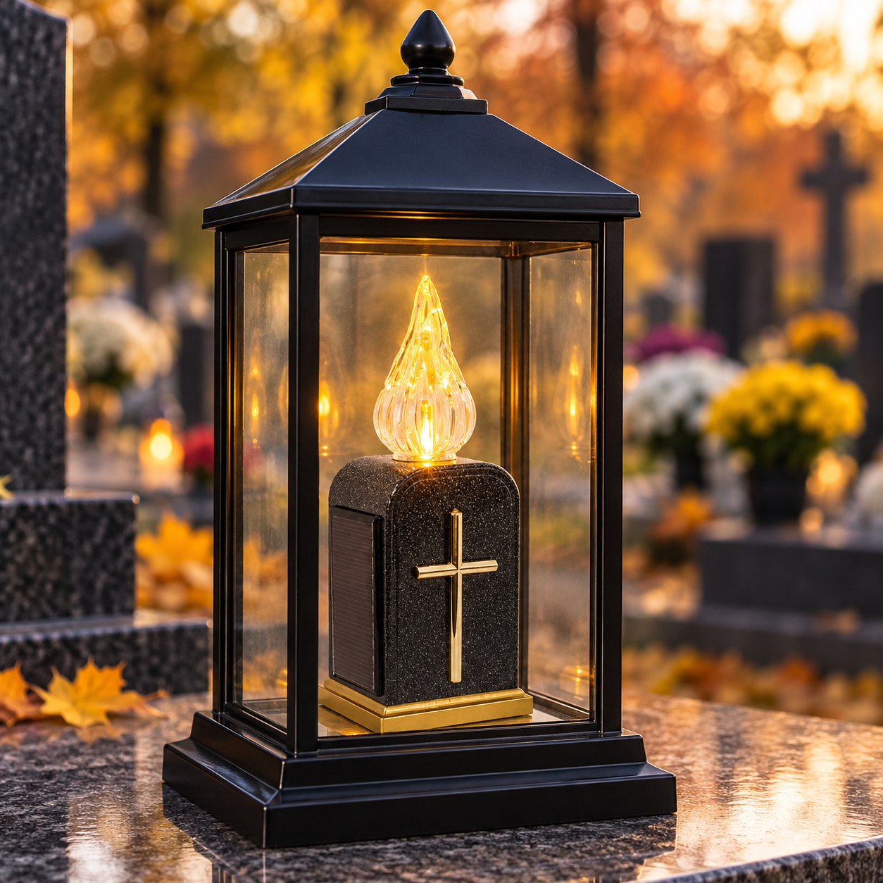 Wkład do zniczy LED z napisem, efektem płomienia wersja solarna 16 cm Cortina