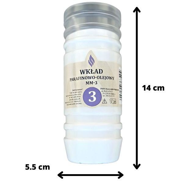 Wkład do zniczy olejowo-parafinowy MM 3 doby (wys.14 cm) x 30 sztuk