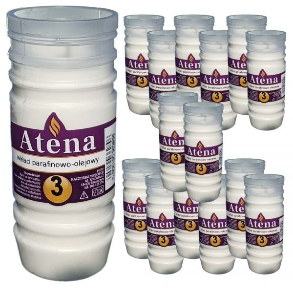 Wkłady do zniczy olejowo-parafinowy Atena 3 doby (wys.14 cm) x 15 sztuk