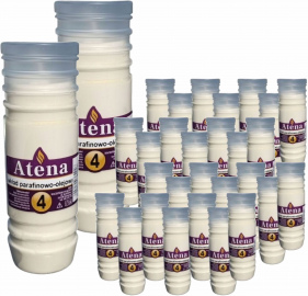 Wkłady do zniczy olejowo-parafinowy Atena 4 doby (wys.16,5 cm) x 15 sztuk x 2 opakowania