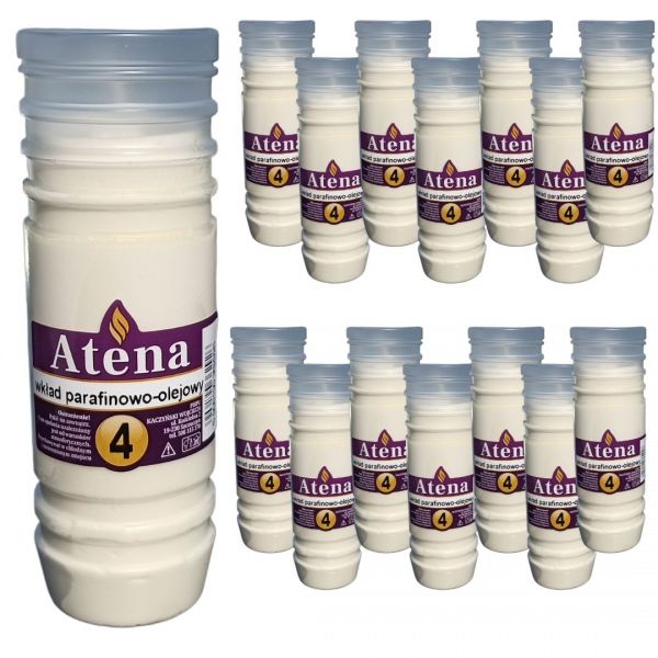 Wkłady do zniczy olejowo-parafinowy Atena 4 doby (wys.16,5 cm) x 15 sztuk