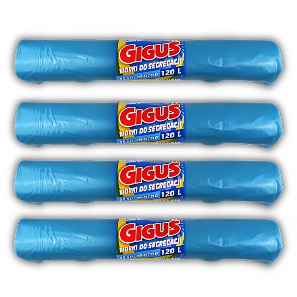 Worki do segregacji Giguś Mocne niebieskie biodegradowalne 120 l (25 sztuk) x 4 opakowania