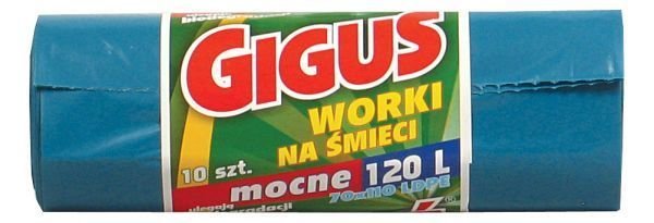 Worki na odpady Giguś Mocne biodegradowalne niebieskie 120 l (10 sztuk) x 10 opakowań