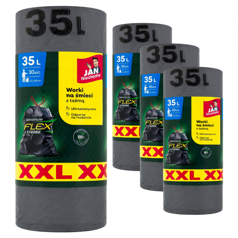 Worki na śmieci Jan Niezbędny Magnum Flex & Strong XXL z taśmą 35 l (30 sztuk) x 4 opakowania