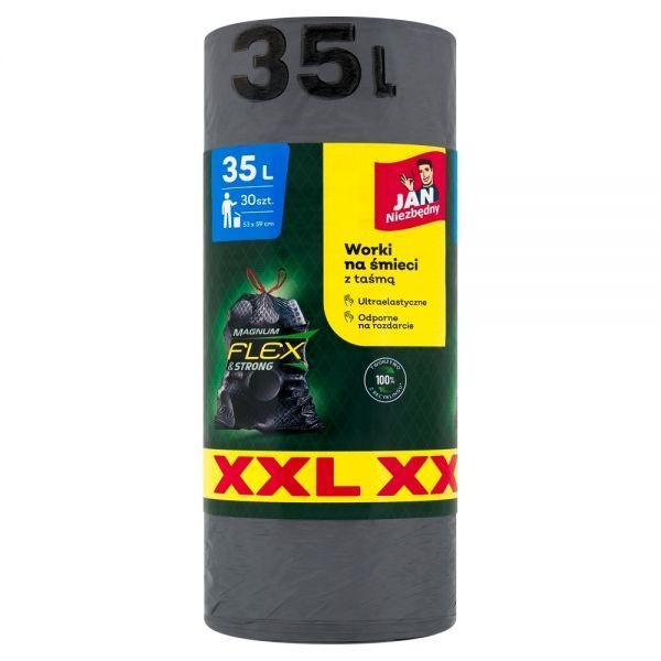 Worki na śmieci Jan Niezbędny Magnum Flex & Strong XXL z taśmą 35 l (30 sztuk)