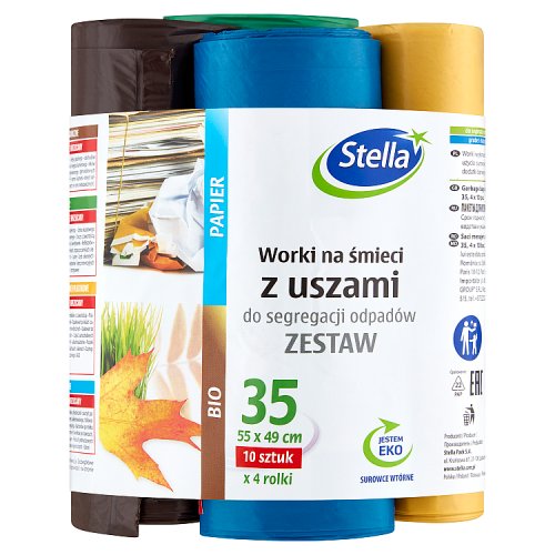 Worki na śmieci Stella z uszami do segregacji zestaw 35 l (4x10 sztuk)