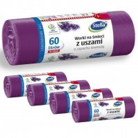 Worki na śmieci Stella z uszami o zapachu lawendy 60 l (14 sztuk) x 5 opakowań