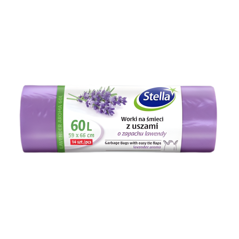 Worki na śmieci Stella z uszami o zapachu lawendy 60 l (14 sztuk)