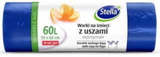 Worki na śmieci Stella z uszami wytrzymałe 60 l (18 sztuk)