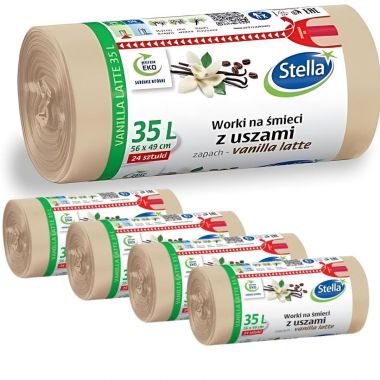 Worki na śmieci Stella z uszami zapach vanilla latte 35 l beżowe (24 sztuki) x 5 opakowań