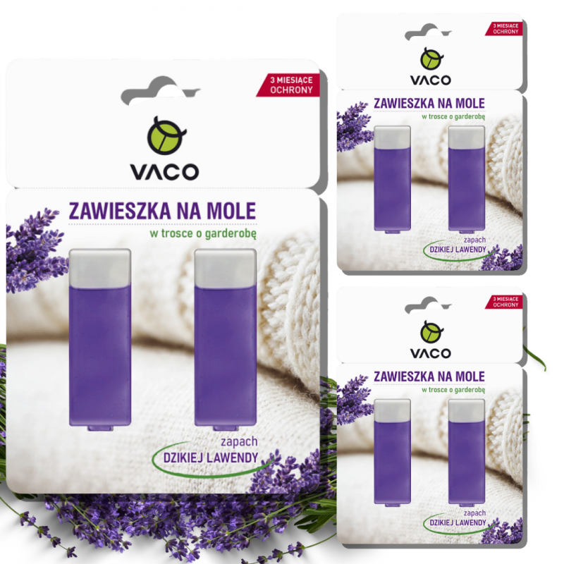 Zawieszka na mole ubraniowe w żelu Lavender Vaco (2 sztuki) x 3 opakowania
