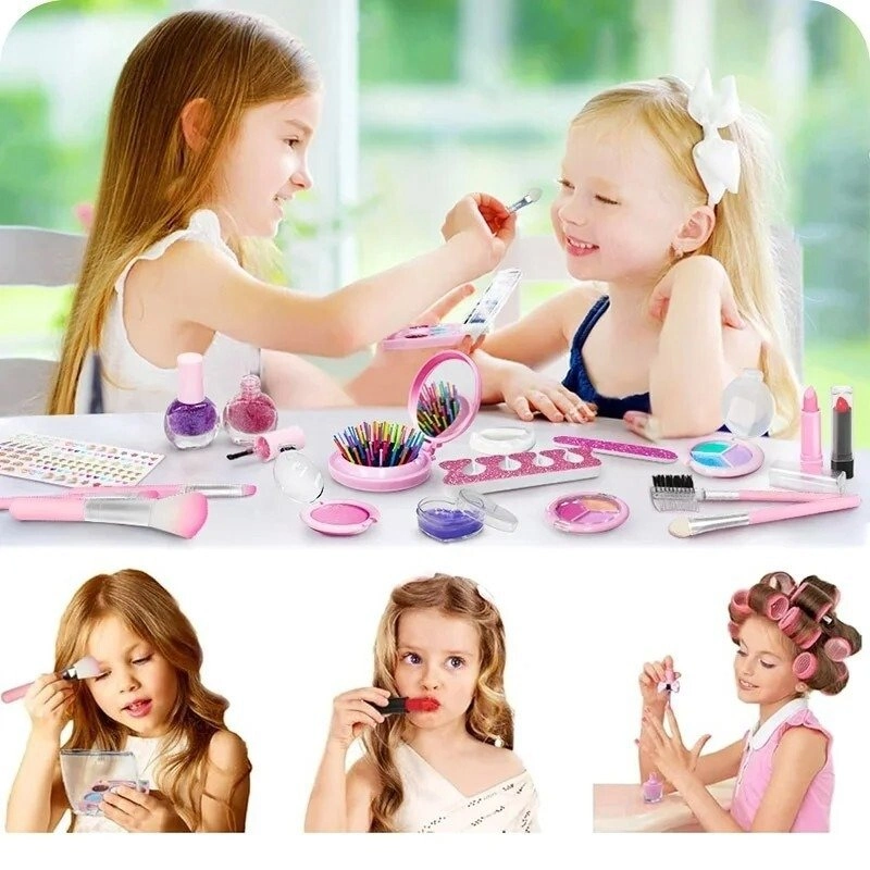 Dzieci bawiące się zestawem do makijażu