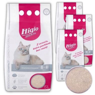 Żwirek dla kota bentonitowy zapach naturalny Higio Compact 5 l x 4 sztuki